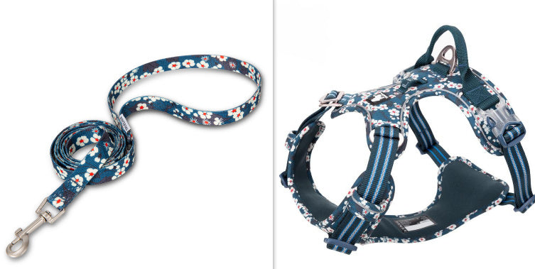 JMT-321354 Floral Pet Dog Chest Strap with Reflective Nylon and Aluminum Buckle for Enhanced Safety