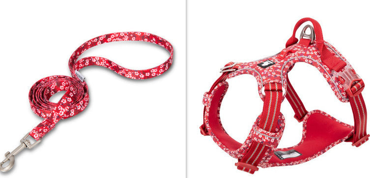 JMT-321354 Floral Pet Dog Chest Strap with Reflective Nylon and Aluminum Buckle for Enhanced Safety