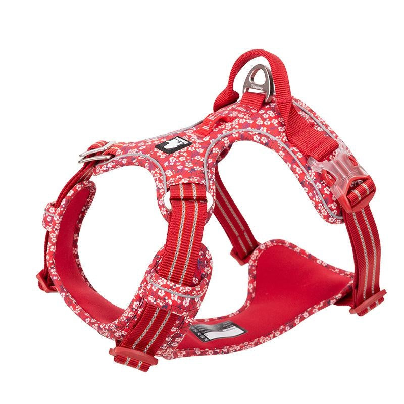 JMT-321354 Floral Pet Dog Chest Strap with Reflective Nylon and Aluminum Buckle for Enhanced Safety
