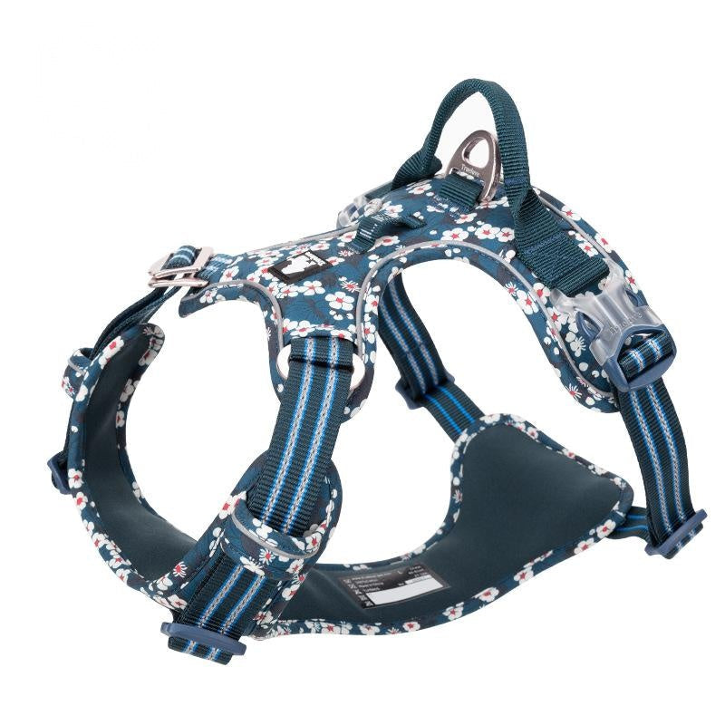 JMT-321354 Floral Pet Dog Chest Strap with Reflective Nylon and Aluminum Buckle for Enhanced Safety
