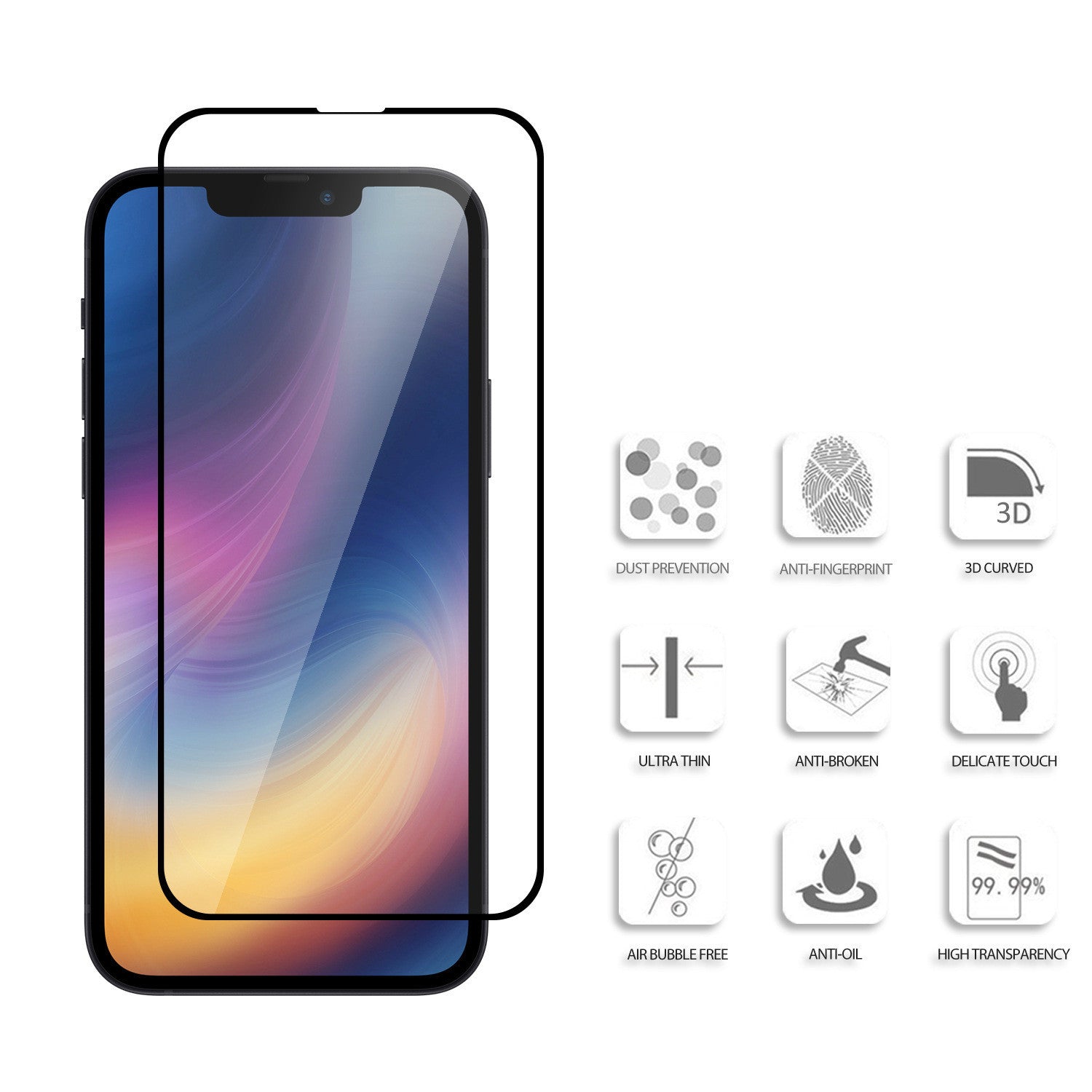 JMT-321354 Full Coverage Tempered Glass Film for iPhone 13 Mini/Pro/Pro Max - High Definition, Anti-Scratch, Anti-Fingerprint Options