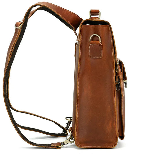 JMT-321418 Retro Crazy Horse Leather Multi-Functional Backpack and Messenger Bag in Waxed Canvas