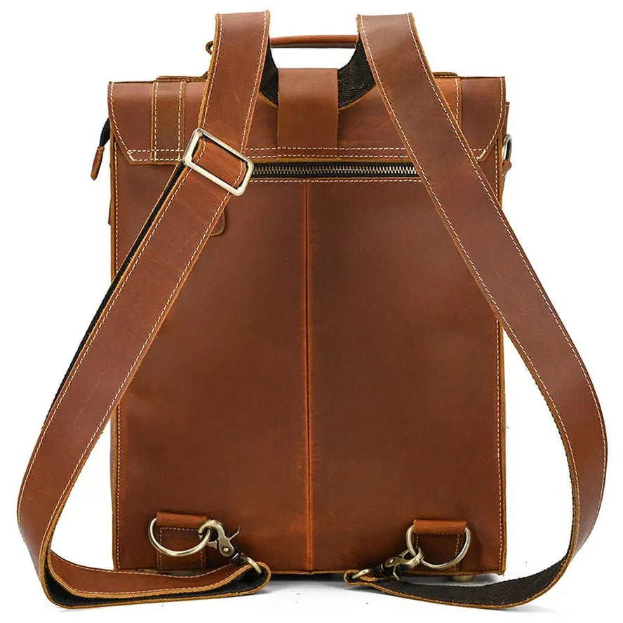 JMT-321418 Retro Crazy Horse Leather Multi-Functional Backpack and Messenger Bag in Waxed Canvas
