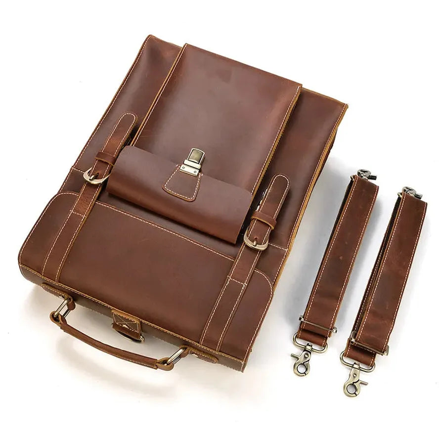 JMT-321418 Retro Crazy Horse Leather Multi-Functional Backpack and Messenger Bag in Waxed Canvas