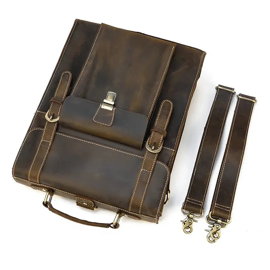 JMT-321418 Retro Crazy Horse Leather Multi-Functional Backpack and Messenger Bag in Waxed Canvas