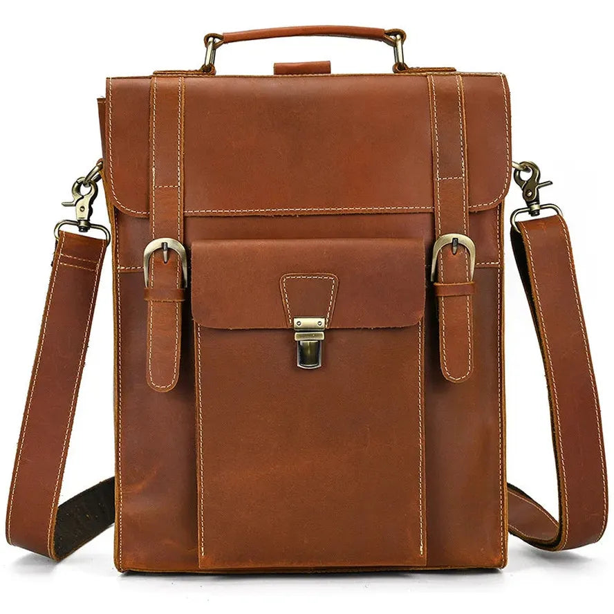 JMT-321418 Retro Crazy Horse Leather Multi-Functional Backpack and Messenger Bag in Waxed Canvas