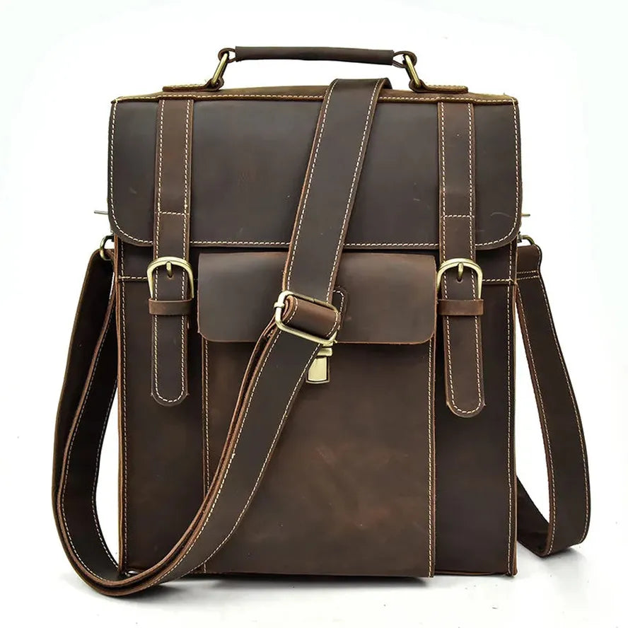 JMT-321418 Retro Crazy Horse Leather Multi-Functional Backpack and Messenger Bag in Waxed Canvas