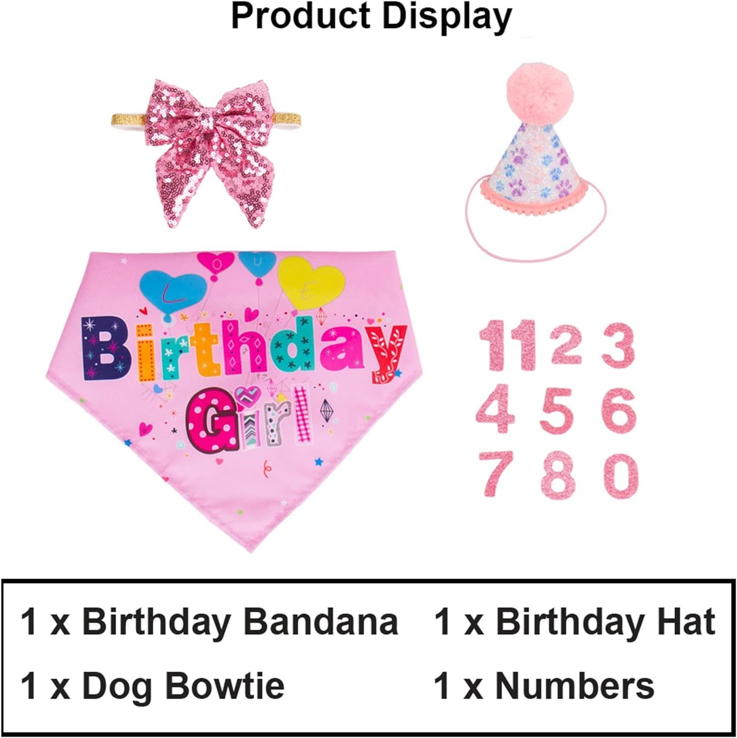 JMT-321994 Dog Birthday Celebration Supplies - Adjustable Party Hat with Numbers and Dog Bandana Set