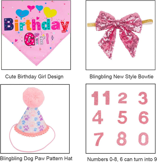 JMT-321994 Dog Birthday Celebration Supplies - Adjustable Party Hat with Numbers and Dog Bandana Set