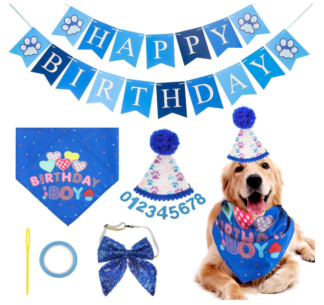 JMT-321994 Dog Birthday Celebration Supplies - Adjustable Party Hat with Numbers and Dog Bandana Set