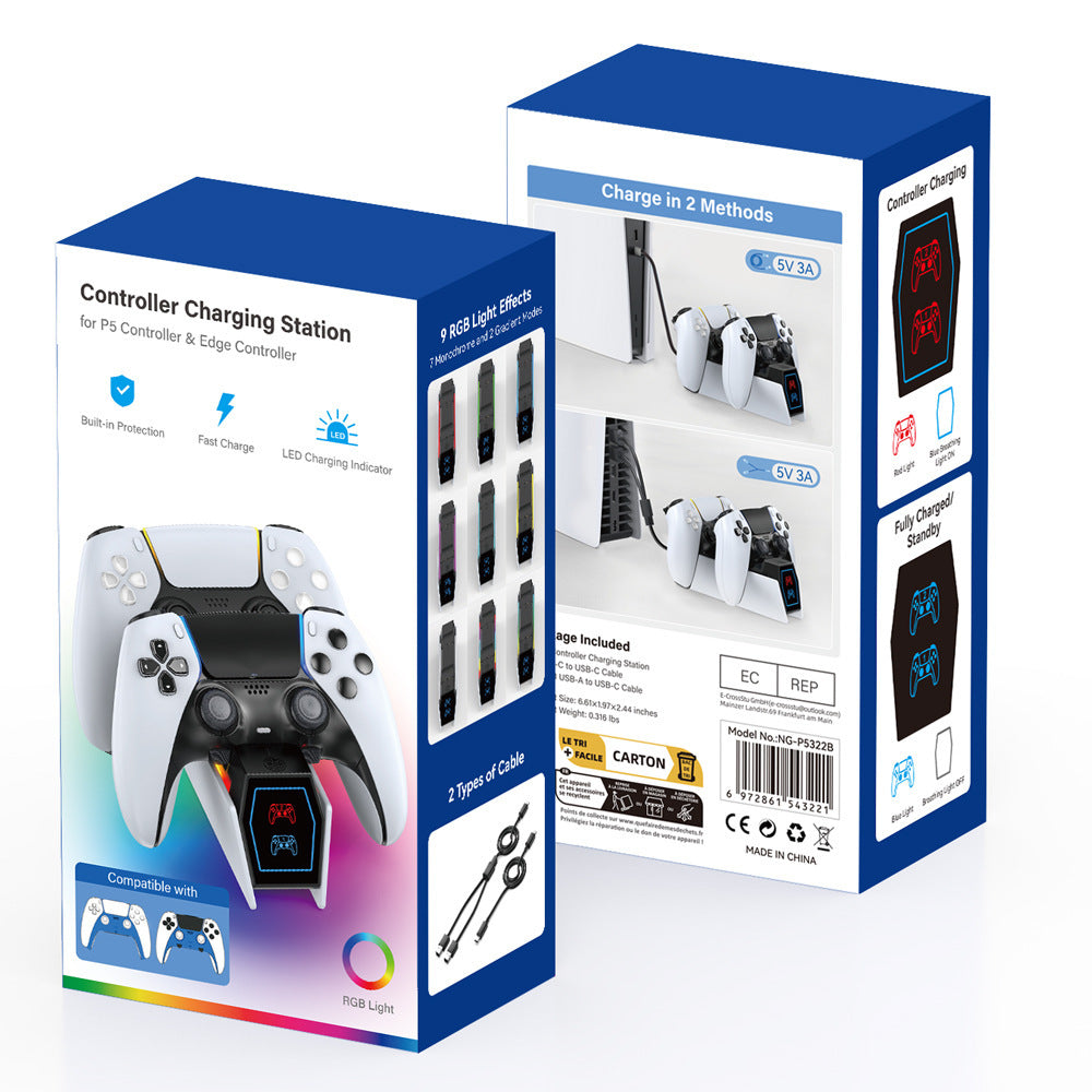 JMT-322506 Wireless Charger for PS5 Controllers with RGB LED Indicator - White
