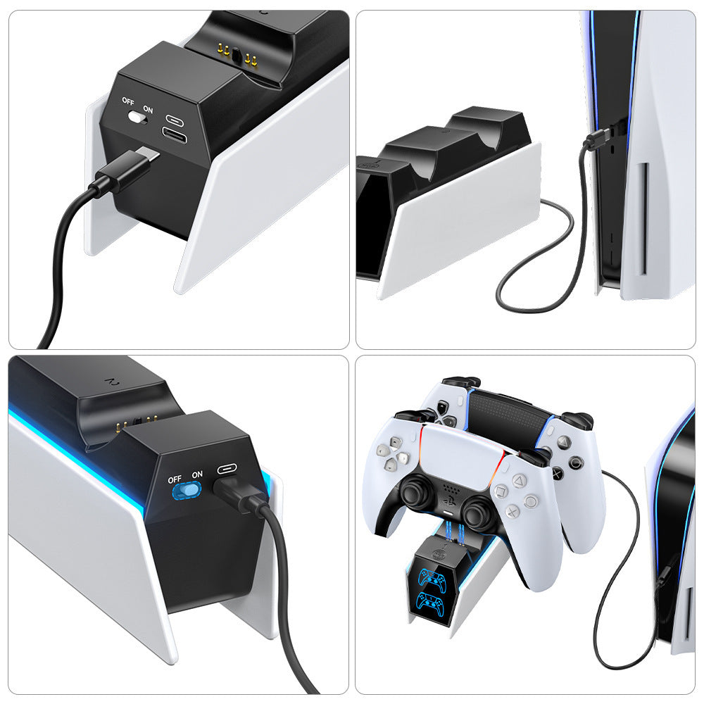 JMT-322506 Wireless Charger for PS5 Controllers with RGB LED Indicator - White