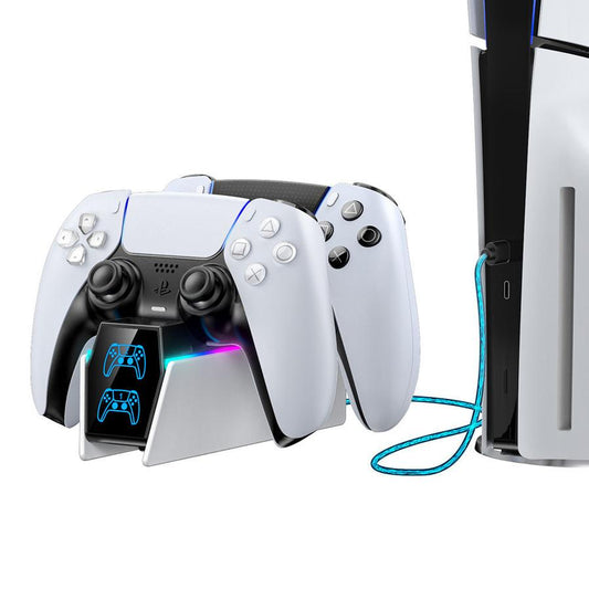 JMT-322506 Wireless Charger for PS5 Controllers with RGB LED Indicator - White