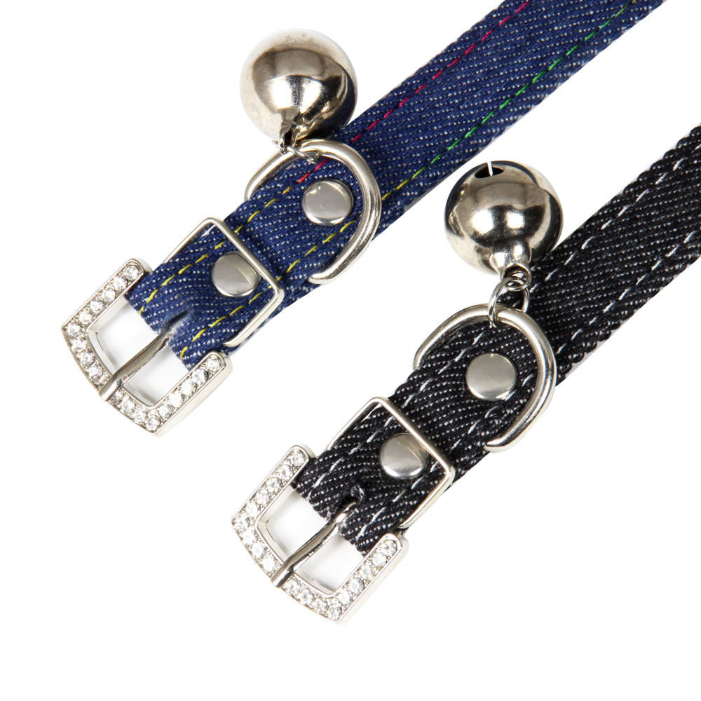 JMT-322826 Adjustable Denim Cat Collar with Bell - Four Seasons Wear in Blue and Black