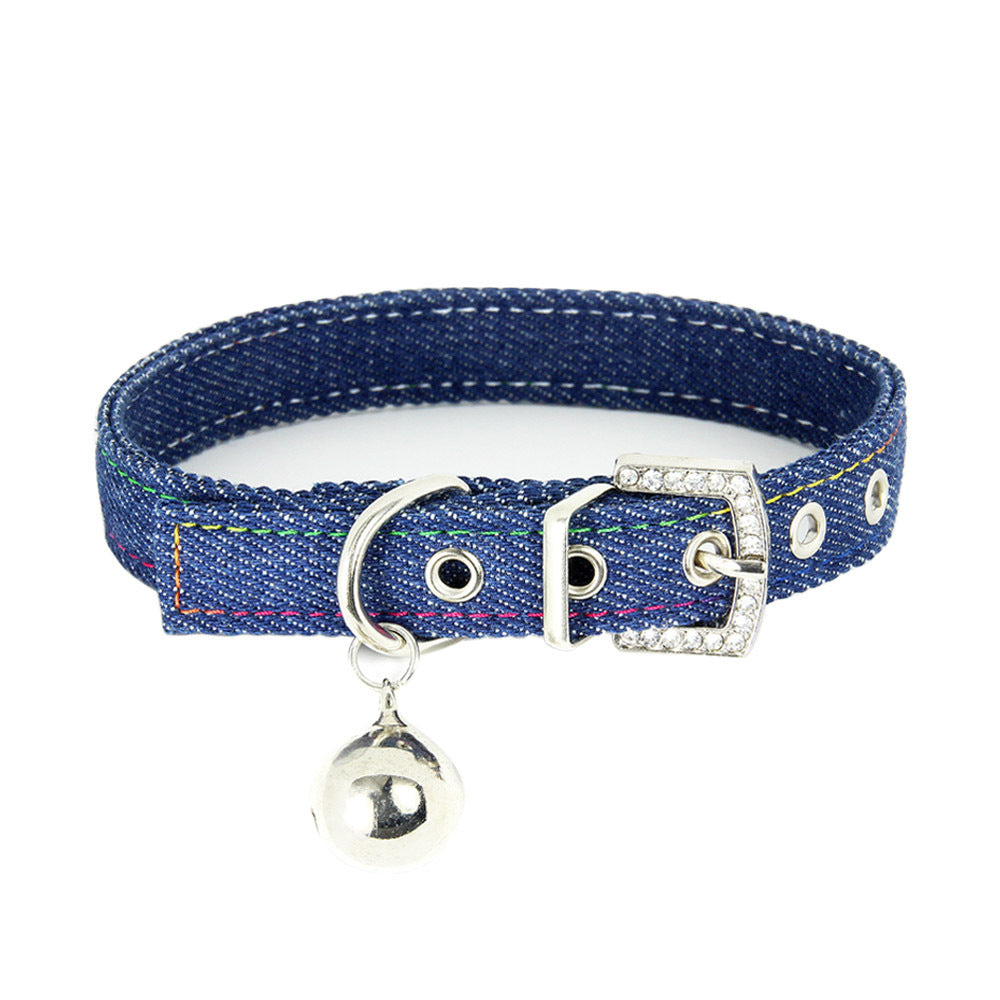 JMT-322826 Adjustable Denim Cat Collar with Bell - Four Seasons Wear in Blue and Black