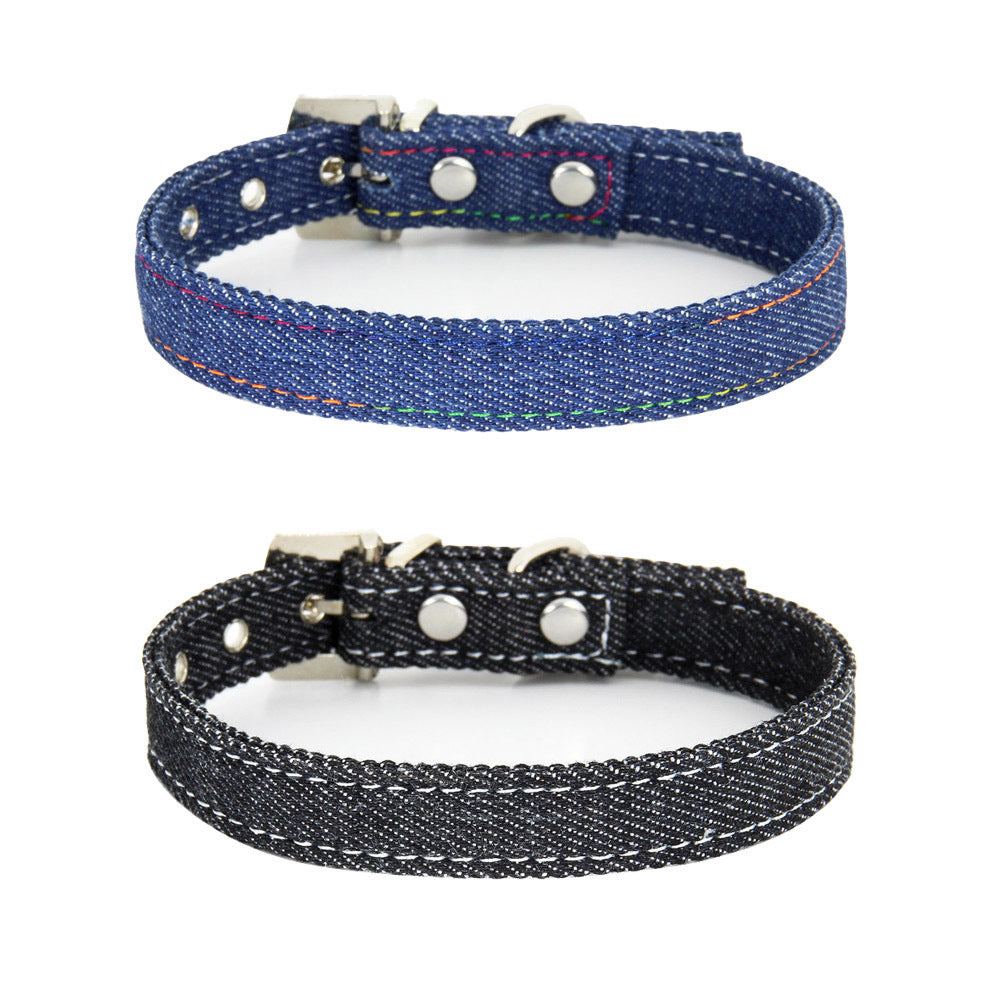 JMT-322826 Adjustable Denim Cat Collar with Bell - Four Seasons Wear in Blue and Black