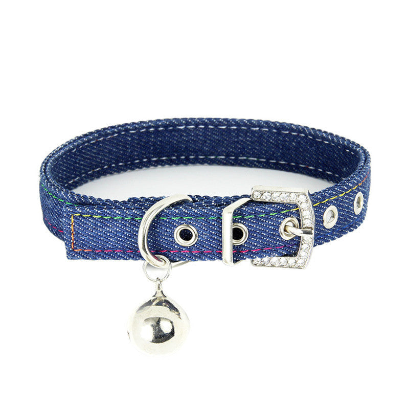JMT-322826 Adjustable Denim Cat Collar with Bell - Four Seasons Wear in Blue and Black