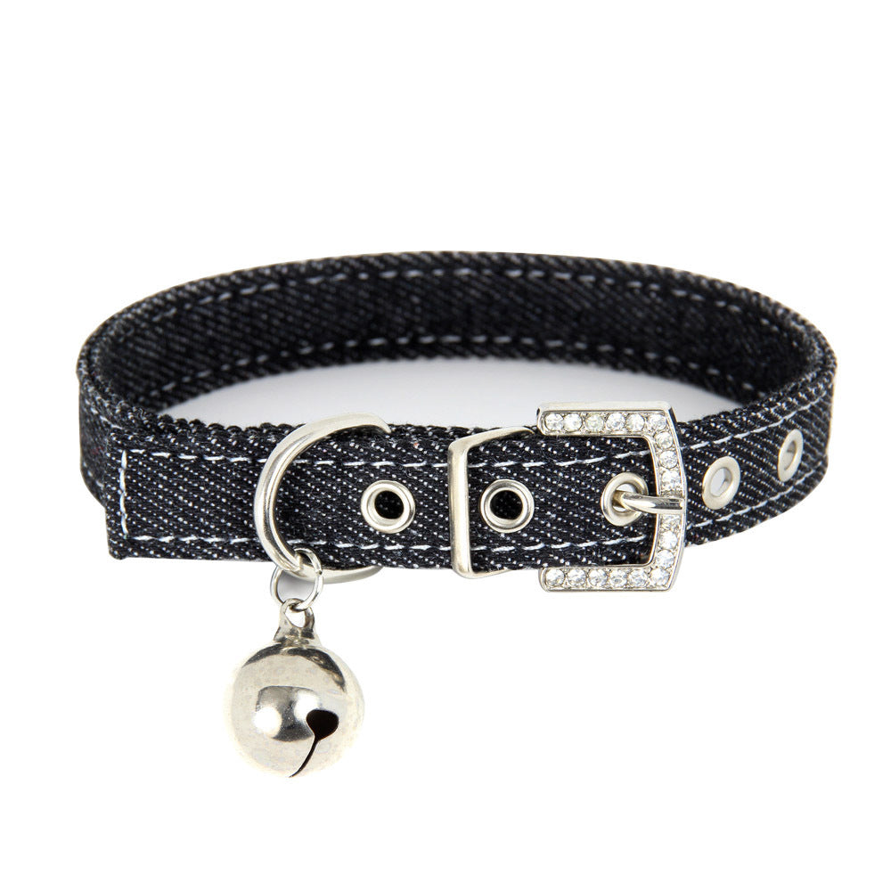 JMT-322826 Adjustable Denim Cat Collar with Bell - Four Seasons Wear in Blue and Black
