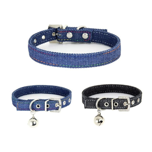 JMT-322826 Adjustable Denim Cat Collar with Bell - Four Seasons Wear in Blue and Black