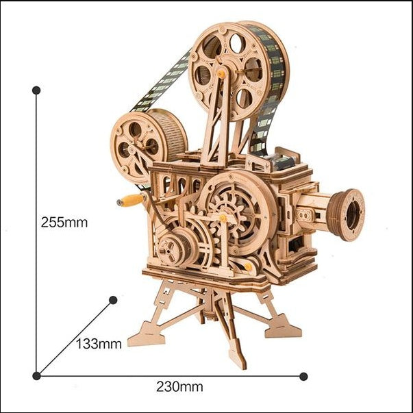 JMT-323338 Hand-Cranked Wooden Film Projector - Mechanical 3D Puzzle for Ages 15 and Up