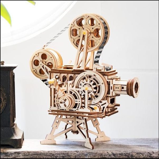 JMT-323338 Hand-Cranked Wooden Film Projector - Mechanical 3D Puzzle for Ages 15 and Up