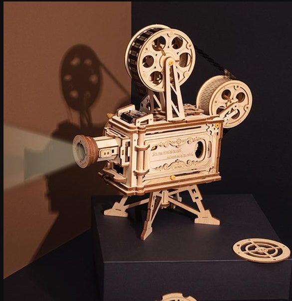 JMT-323338 Hand-Cranked Wooden Film Projector - Mechanical 3D Puzzle for Ages 15 and Up
