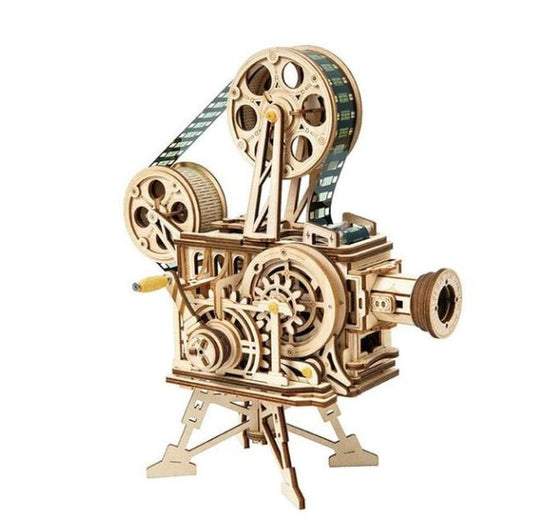 JMT-323338 Hand-Cranked Wooden Film Projector - Mechanical 3D Puzzle for Ages 15 and Up
