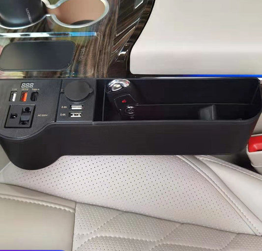 JMT-323658 12V to 220V Car Power Inverter with Multi-Function Charger and Gap Storage Box