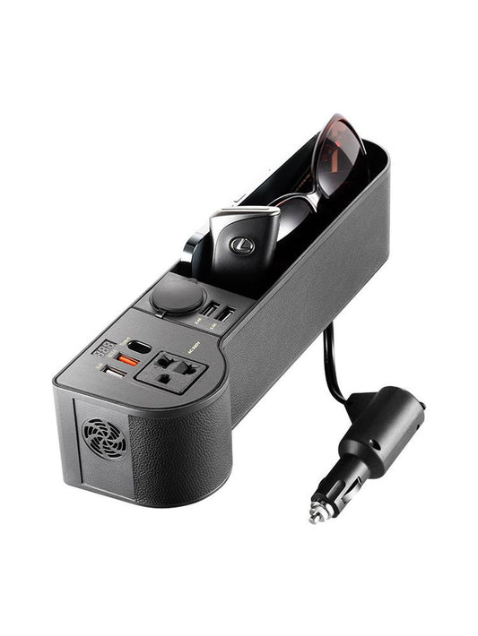 JMT-323658 12V to 220V Car Power Inverter with Multi-Function Charger and Gap Storage Box