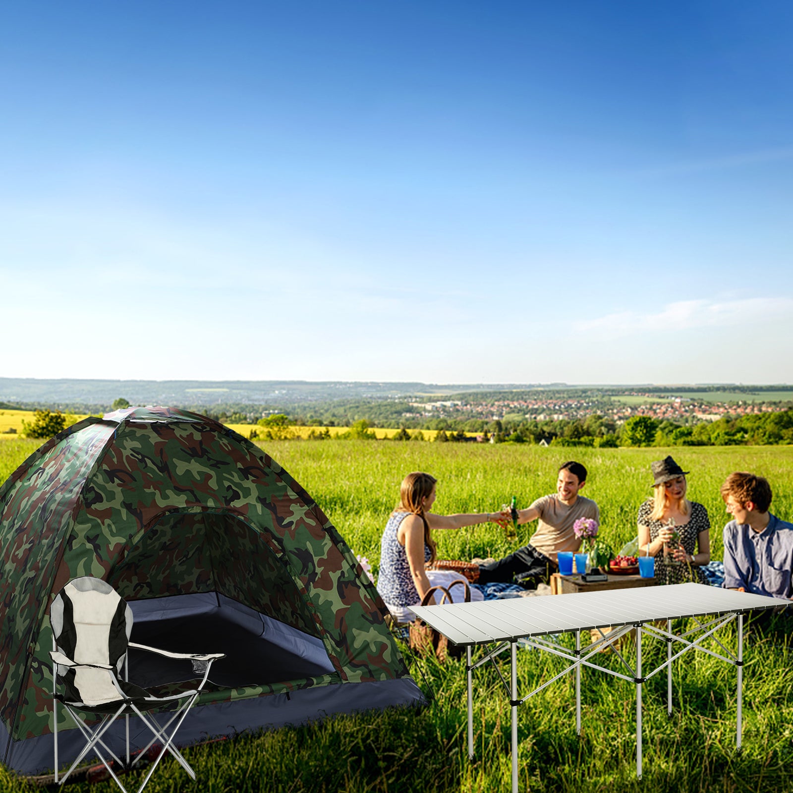 JMT-324170 Grey Iron Frame Camping Chair with Off-White Fabric