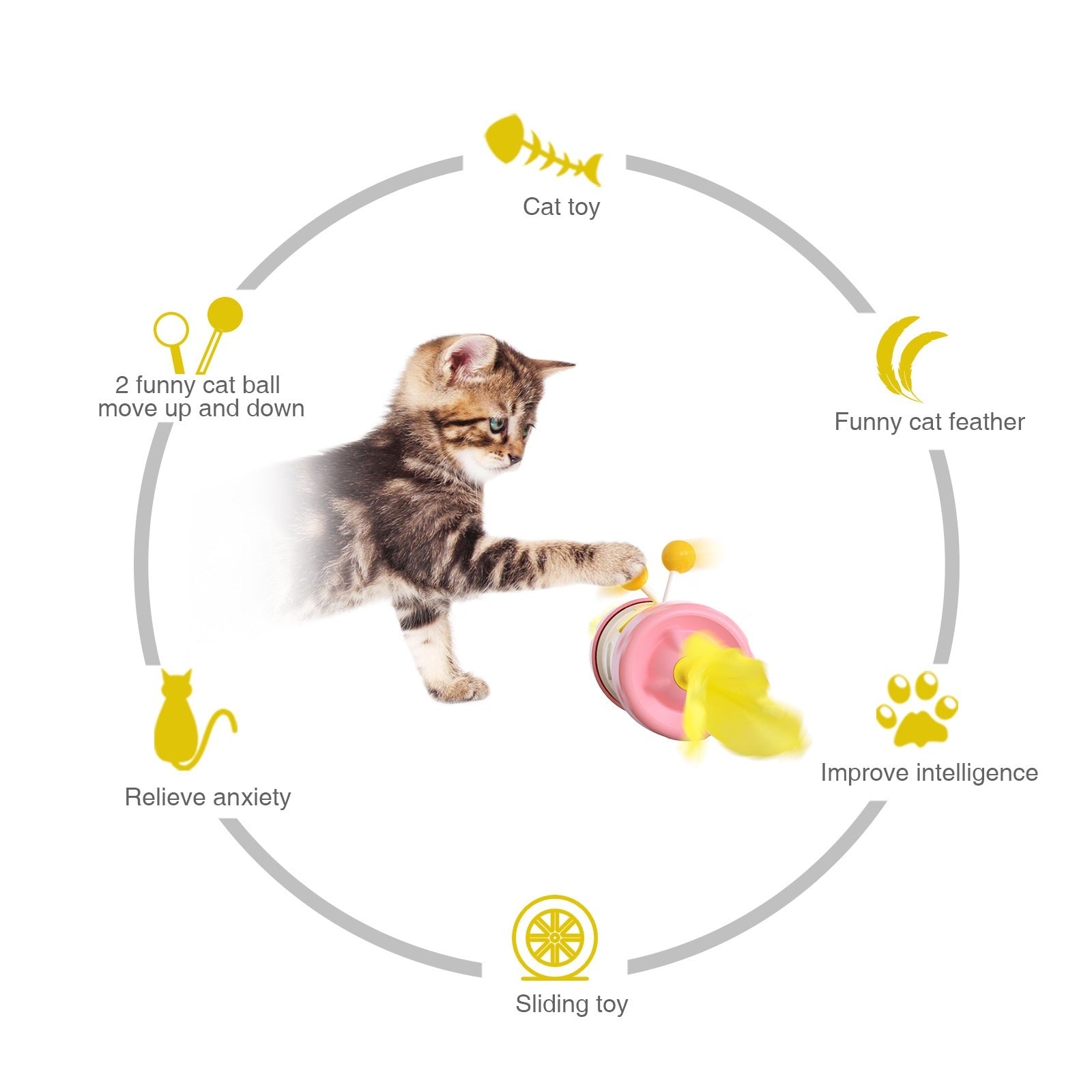 JMT-324618 Interactive Feather Chaser Toy for Cats - Balance and Puzzle Training Stick with Tumbler Base