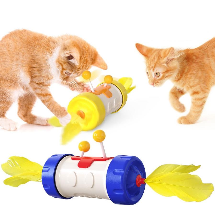 JMT-324618 Interactive Feather Chaser Toy for Cats - Balance and Puzzle Training Stick with Tumbler Base