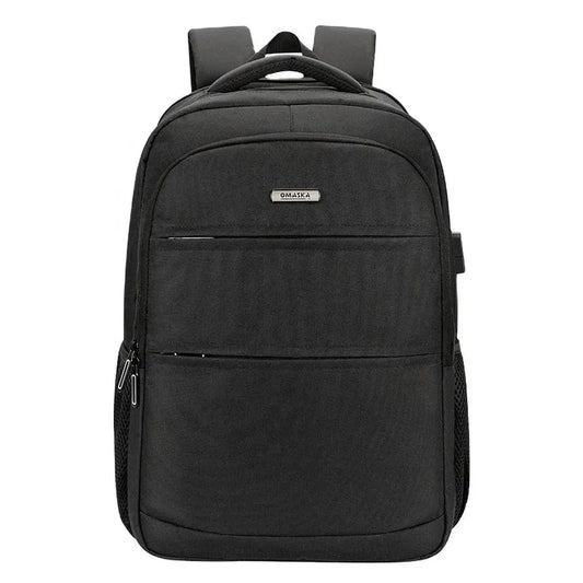 JMT-324874 Anti-Theft Waterproof USB Charging Laptop Backpack in Large Capacity - Stylish Pink and Black Nylon Design