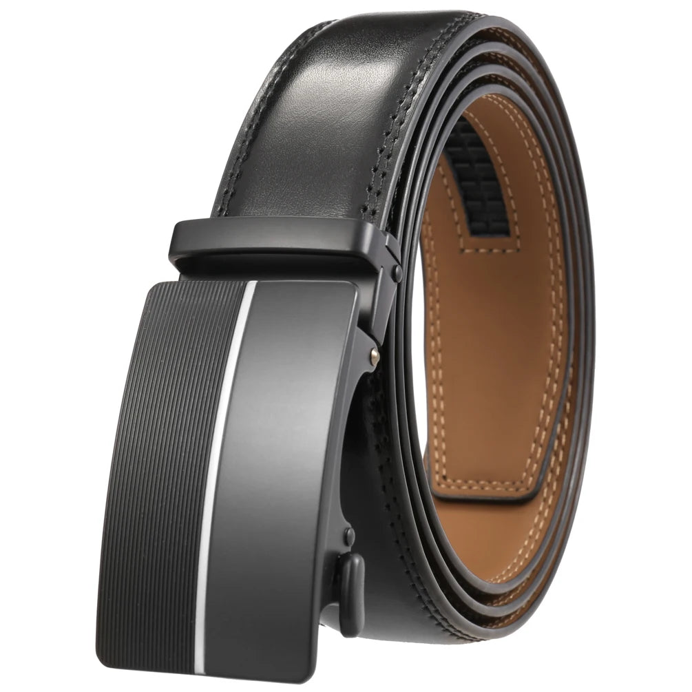JMT-325066 Men's Leather Belt with Automatic Metal Buckle - Model LY36-22036-1
