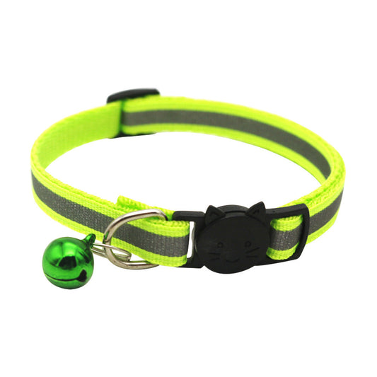 JMT-325130 Colorful Reflective Polyester Cat Collar with Adjustable Bell - Multiple Color Options Available