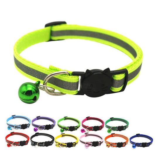 JMT-325130 Colorful Reflective Polyester Cat Collar with Adjustable Bell - Multiple Color Options Available