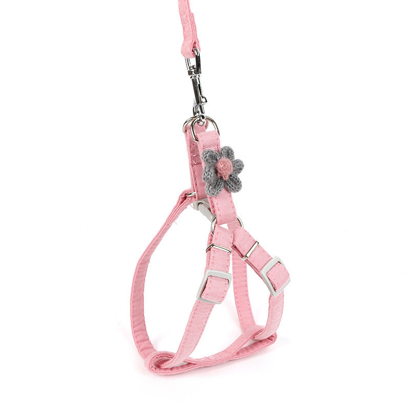 JMT-325962 Stylish Pink and Blue Dog Flower Traction Rope with Chest and Back Support