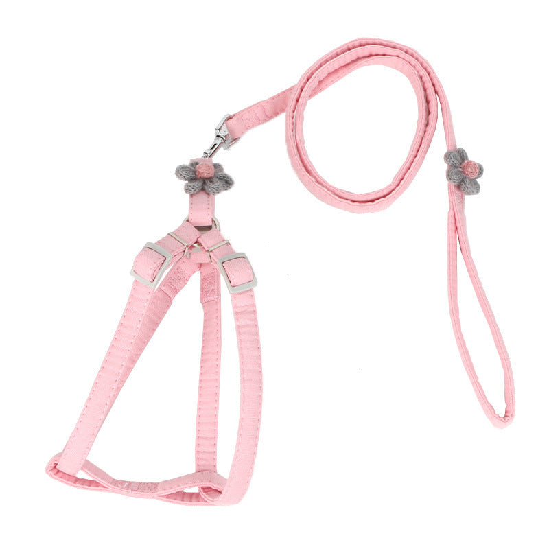 JMT-325962 Stylish Pink and Blue Dog Flower Traction Rope with Chest and Back Support