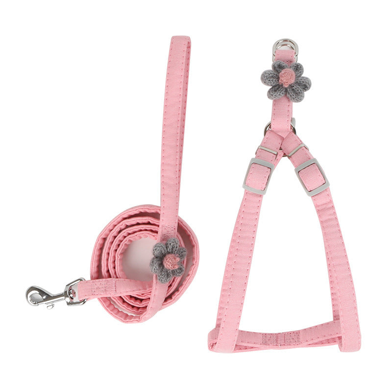 JMT-325962 Stylish Pink and Blue Dog Flower Traction Rope with Chest and Back Support
