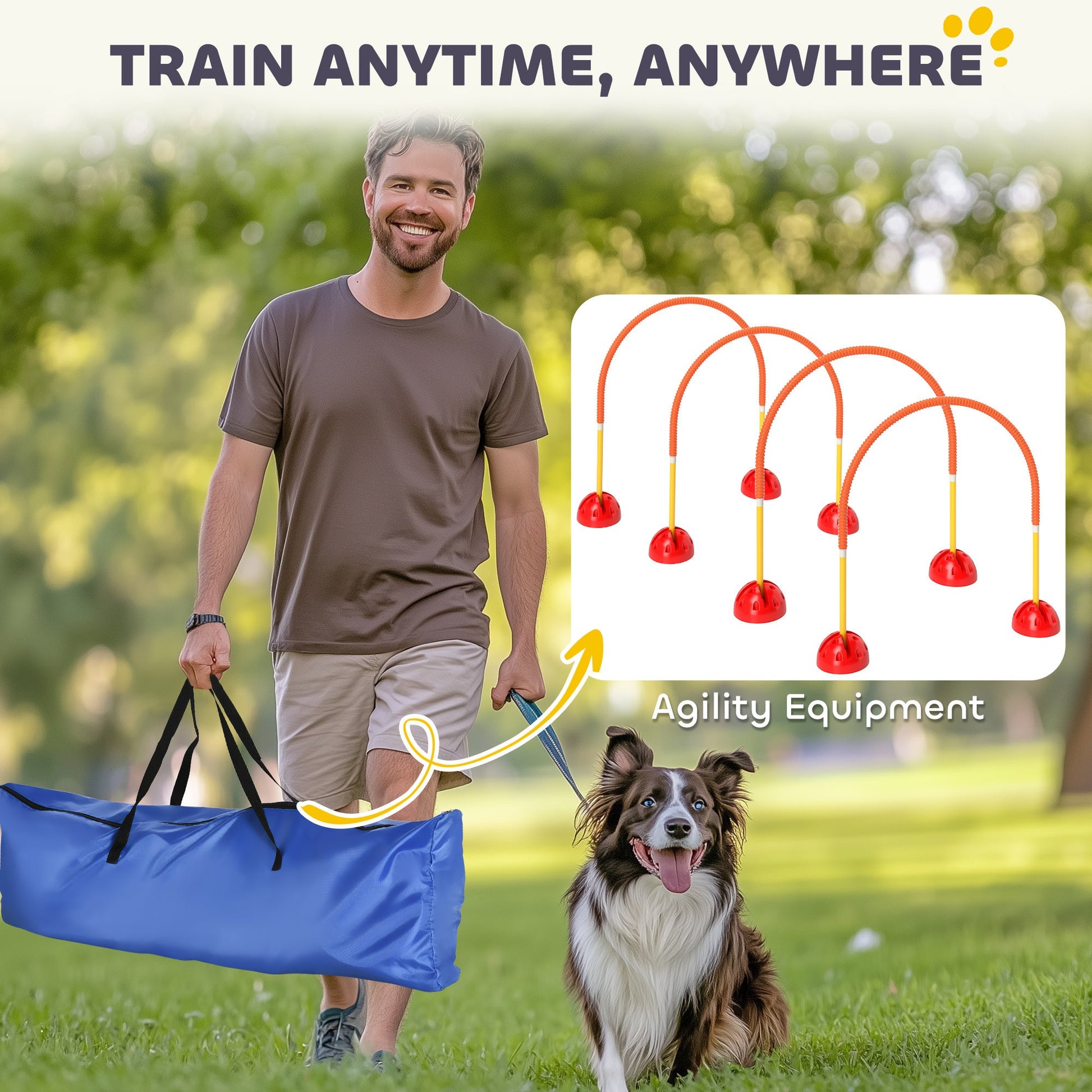 JMT-326602 4-Piece Adjustable Width Dog Agility Equipment Set with Carry Bag - Portable Training Course in Orange and Yellow