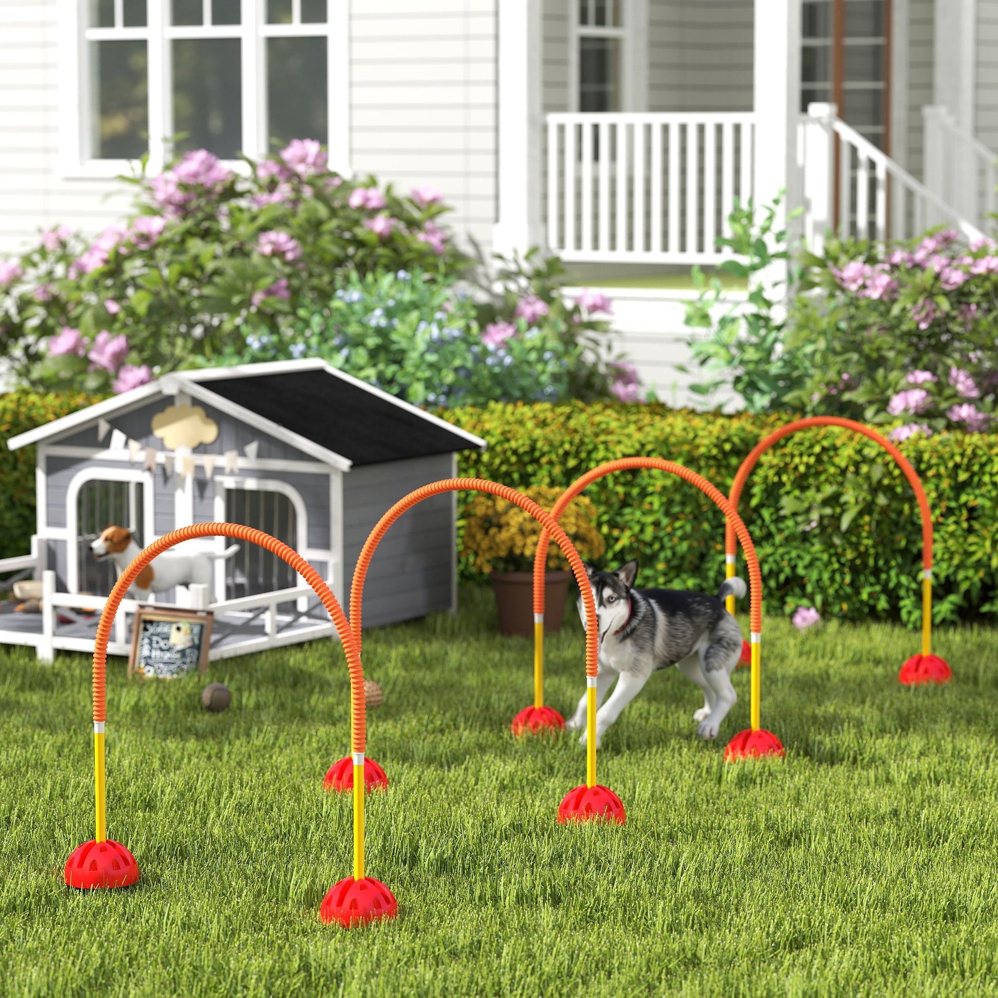 JMT-326602 4-Piece Adjustable Width Dog Agility Equipment Set with Carry Bag - Portable Training Course in Orange and Yellow