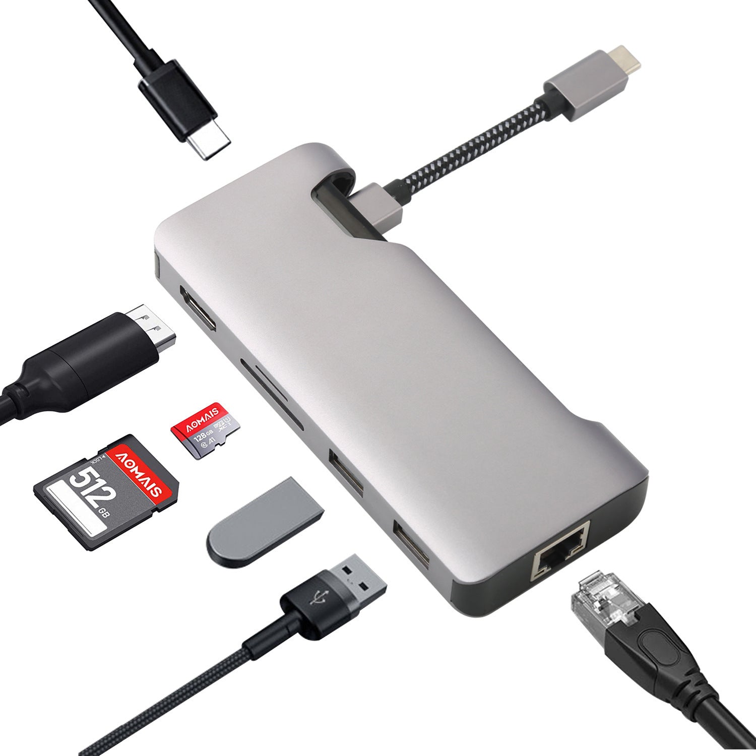 JMT-326730 7-in-1 USB-C Hub with 4K HDMI, Ethernet, USB 3.0, and Dual SD/TF Card Reader