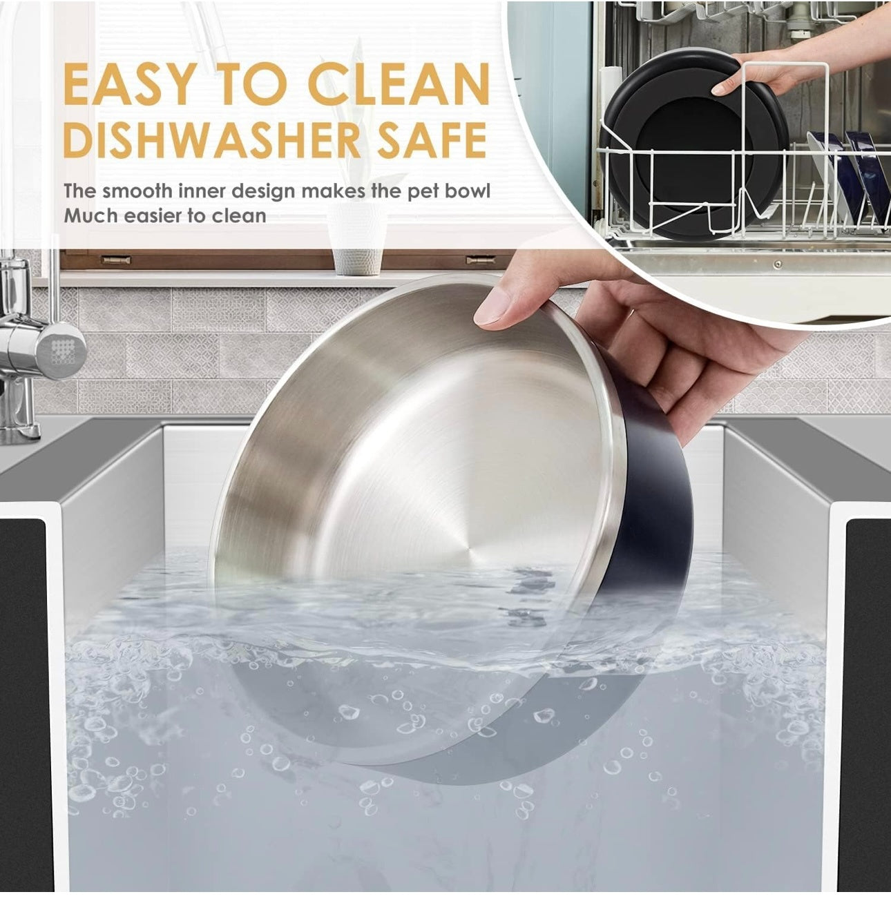 JMT-326794 Stainless Steel Dog Bowl with Non-Slip Base, 42oz Capacity, Dishwasher Safe and Easy to Clean