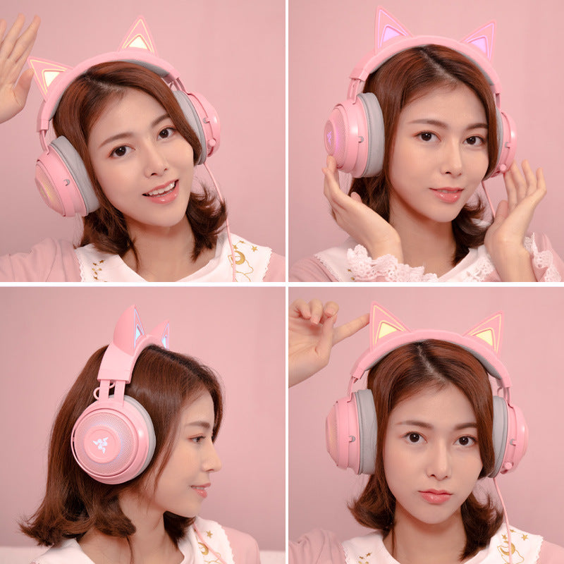 JMT-327114 Glowing Cat Ear Wired Headphones with Universal USB Connector