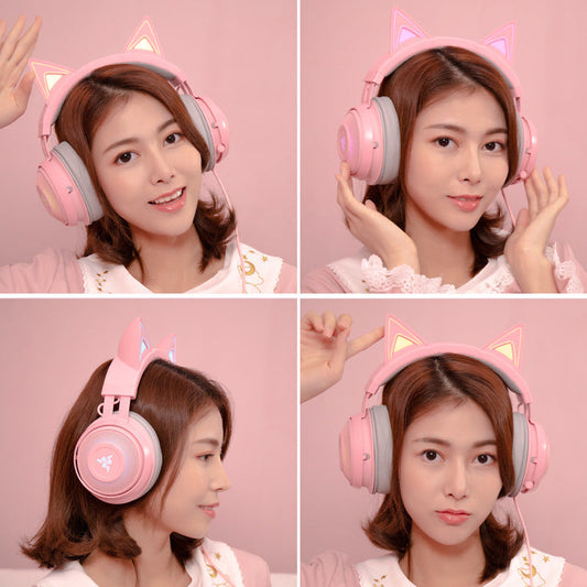 JMT-327114 Glowing Cat Ear Wired Headphones with Universal USB Connector