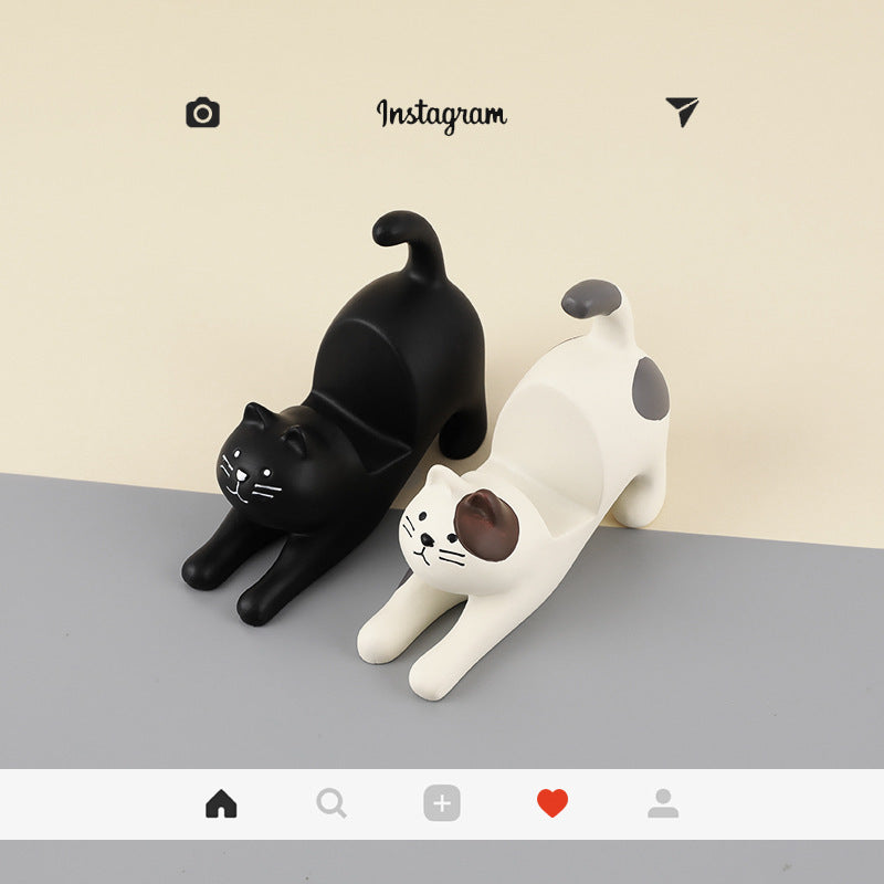 JMT-327626 Cat-Shaped Mobile Phone Holder for Desk and Car - Multifunctional Resin Stand