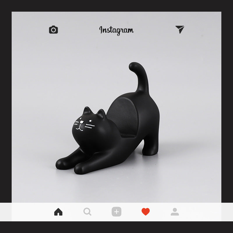 JMT-327626 Cat-Shaped Mobile Phone Holder for Desk and Car - Multifunctional Resin Stand