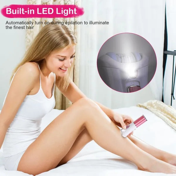 JMT-328010 Cordless Women's Epilator with LED Light and 9 Tweezers for Body and Facial Hair Removal