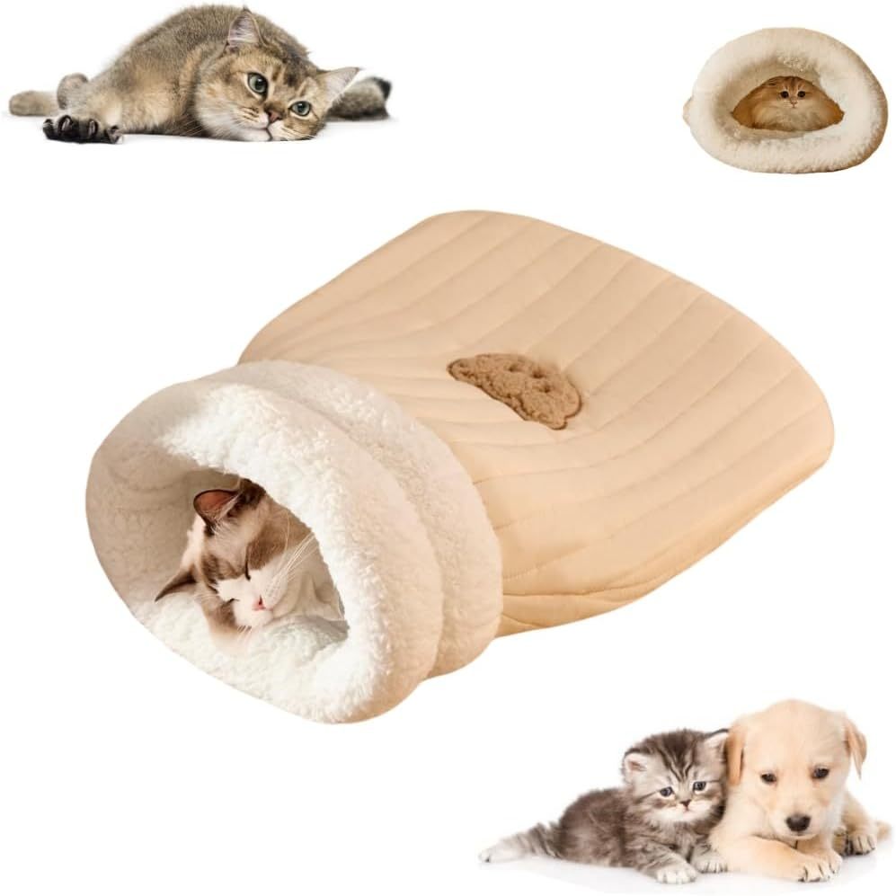 JMT-328074 Cozy Plush Cat Sleeping Bag for Indoor Cats - Soft Self-Warming Cat Bed with Spacious Design and Calming Hideaway for Small Pets