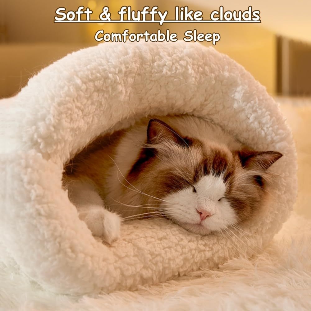 JMT-328074 Cozy Plush Cat Sleeping Bag for Indoor Cats - Soft Self-Warming Cat Bed with Spacious Design and Calming Hideaway for Small Pets